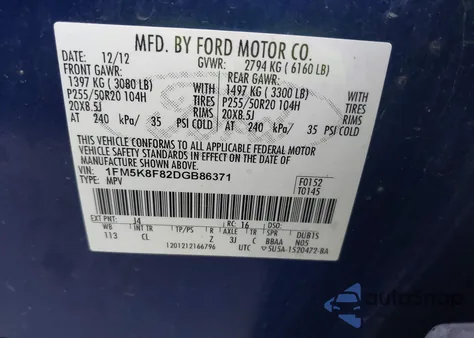 2013 Ford Explorer Limited from USA, damaged, VIN 1FM5K8F82DGB86371